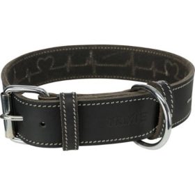   Trixie Greased Leather Collar - bőr nyakörv (fekete,szívritmus mintával) kutyák részére (M) 34-40cm/30mm