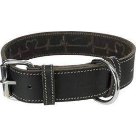   Trixie Greased Leather Collar - bőr nyakörv (fekete,szívritmus mintával) kutyák részére (L-XL) 55-65cm/40mm