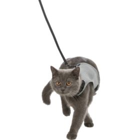   Trixie Soft Harness with Lead - hám és póráz szett (szürke,fekete) macskák részére ( 24–42 cm, 1.20m)
