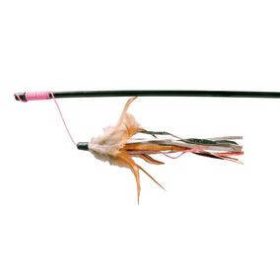   Trixie Playing Rod Leather Straps and Feathers - játék macskapeca (bőrpánt,toll) macskák részére (50cm)