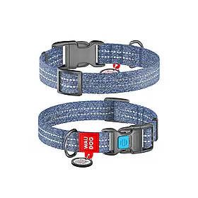   WAUDOG Re-cotton, Reflective Dog collar (M) - nyakörv, újrahasznosított pamutból (QR kódos, fényvisszaverő csíkkal, kék) kutyák részére (28-40cm/20mm)