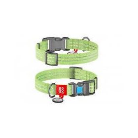   WAUDOG Re-cotton, Reflective Dog collar (M) - nyakörv, újrahasznosított pamutból (QR kódos, fényvisszaverő csíkkal, világoszöld) kutyák részére (28-40cm/20mm)