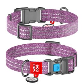   WAUDOG Re-cotton, Reflective Dog collar (M) - nyakörv, újrahasznosított pamutból (QR kódos, fényvisszaverő csíkkal, lila) kutyák részére (24-40cm/20mm)