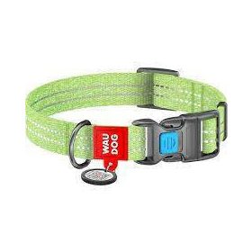   WAUDOG Re-cotton, Reflective Dog collar (XL) - nyakörv, újrahasznosított pamutból (QR kódos, fényvisszaverő csíkkal, világoszöld) kutyák részére (37-58cm/25mm)