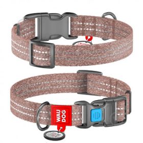   WAUDOG Re-cotton, Reflective Dog collar (XL) - nyakörv, újrahasznosított pamutból (QR kódos, fényvisszaverő csíkkal, barna) kutyák részére (37-58cm/25mm)
