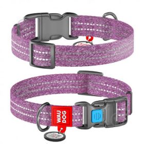   WAUDOG Re-cotton, Reflective Dog collar (XL) - nyakörv, újrahasznosított pamutból (QR kódos, fényvisszaverő csíkkal, lila) kutyák részére (37-58cm/25mm)
