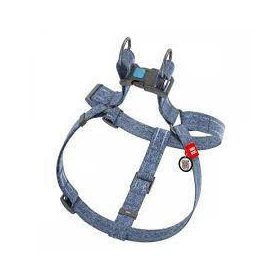   WAUDOG (S)-hám újrahasznosított pamutból (QR kódos, fényvisszaverő csíkkal, kék) kutyák részére (40-55cm/15mm)